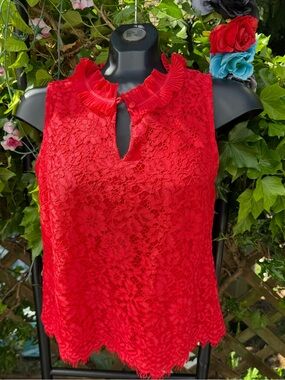 J. Crew Red Lace Ruffle Keyhole Camisole